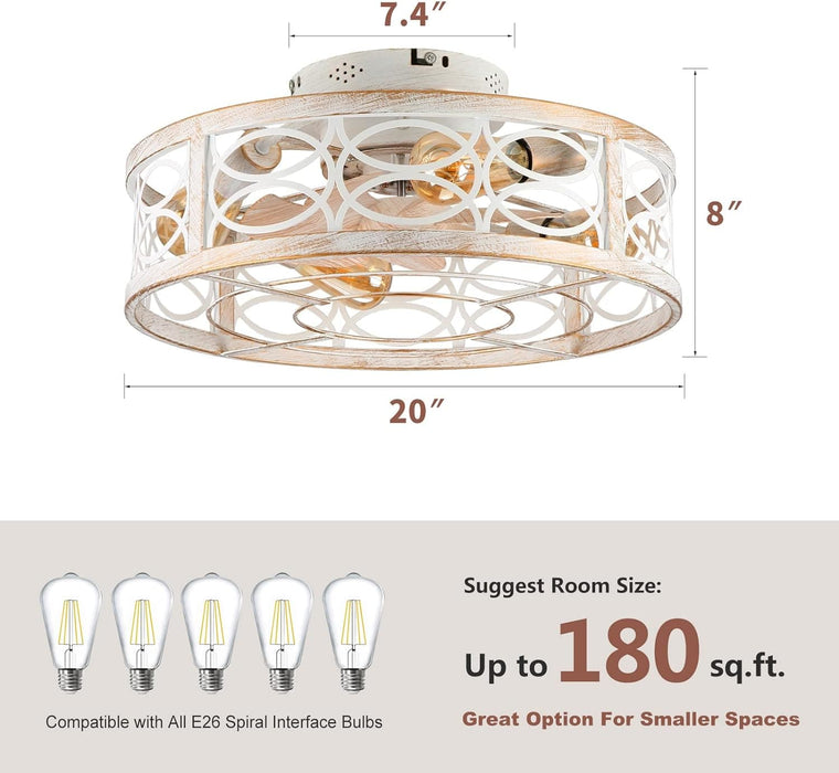 20 in. Caged Ceiling Fan with Light and Remote, Ceiling Fan without Blades, Reversible Low Ceiling Fan and Light for Bedroom Dining Room-8-ErisView