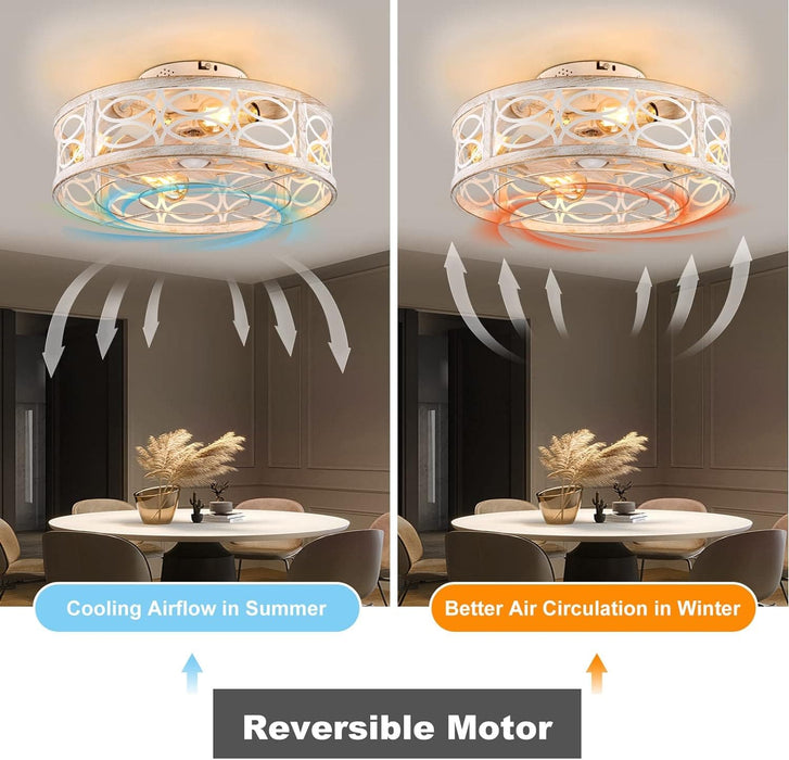20 in. Caged Ceiling Fan with Light and Remote, Ceiling Fan without Blades, Reversible Low Ceiling Fan and Light for Bedroom Dining Room-9-ErisView