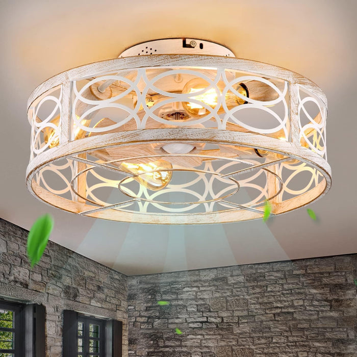 20 in. Caged Ceiling Fan with Light and Remote, Ceiling Fan without Blades, Reversible Low Ceiling Fan and Light for Bedroom Dining Room-1-ErisView