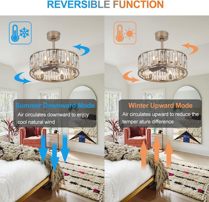 20 in. Caged Ceiling Fan with Lights and Remote, Modern Industrial Crystal Ceiling Fan Chandelier, Brushed Nickel Ceiling Fan for Living Room Bedroom-2-ErisView