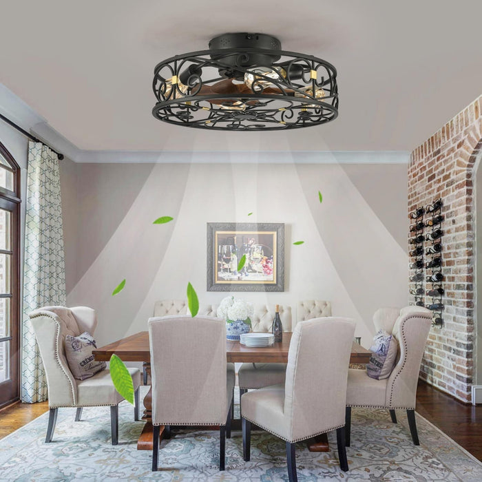 20 in. Caged Ceiling Fan with Lights and Remote, Reversible Bladeless Ceiling Fan, Flush Mount Caged Ceiling Fan for Bedroom Living Room -3-ErisView