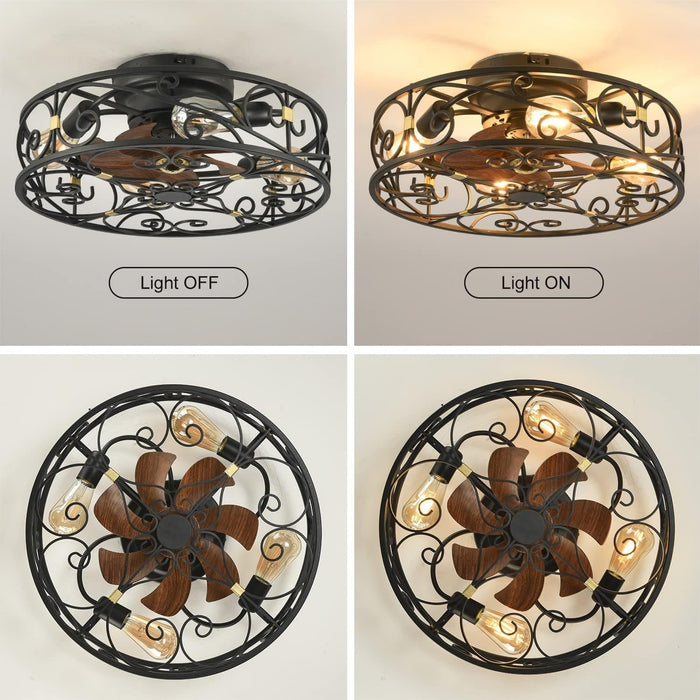 20 in. Caged Ceiling Fan with Lights and Remote, Reversible Bladeless Ceiling Fan, Flush Mount Caged Ceiling Fan for Bedroom Living Room -5-ErisView
