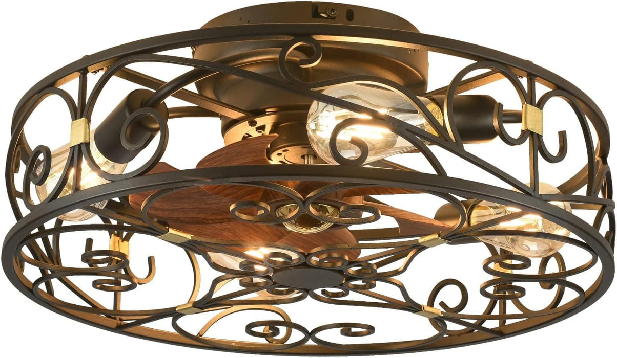 20 in. Caged Ceiling Fan with Lights and Remote, Reversible Bladeless Ceiling Fan, Flush Mount Caged Ceiling Fan for Bedroom Living Room -9-ErisView