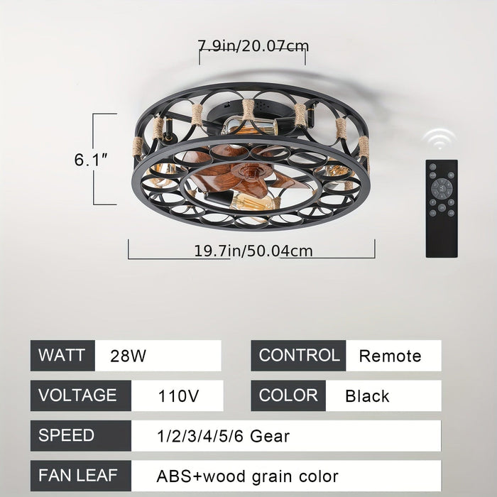 20 in. Caged Enclosed Ceiling Fan with Lights Remote Control, Low Profile Flush Mount Ceiling Fans with Reversible Blades for Living Room Bedroom Kitchen-ErisView