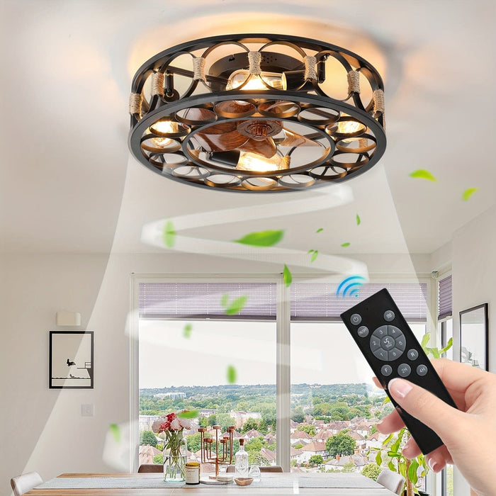 20 in. Caged Enclosed Ceiling Fan with Lights Remote Control, Low Profile Flush Mount Ceiling Fans with Reversible Blades for Living Room Bedroom Kitchen-ErisView