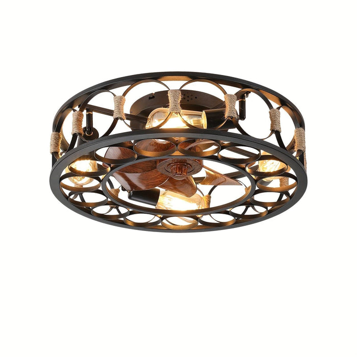 20 in. Caged Enclosed Ceiling Fan with Lights Remote Control, Low Profile Flush Mount Ceiling Fans with Reversible Blades for Living Room Bedroom Kitchen-ErisView