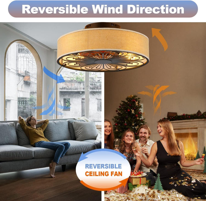 20 in. Caged Low Profile Ceiling Fan with Light and Remote Control, Flush Mount Enclosed Ceiling Fan for Bedroom Living Room Kitchen-2-ErisView