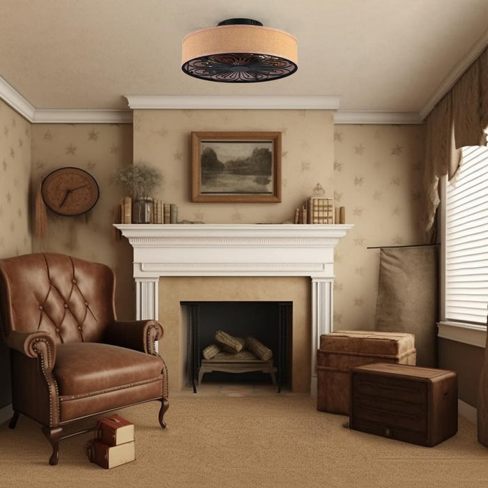 20 in. Caged Low Profile Ceiling Fan with Light and Remote Control, Flush Mount Enclosed Ceiling Fan for Bedroom Living Room Kitchen-3-ErisView