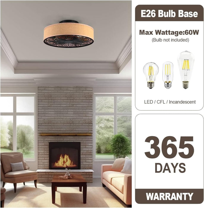 20 in. Caged Low Profile Ceiling Fan with Light and Remote Control, Flush Mount Enclosed Ceiling Fan for Bedroom Living Room Kitchen-4-ErisView