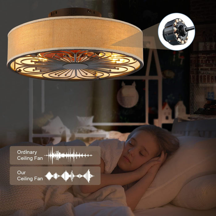 20 in. Caged Low Profile Ceiling Fan with Light and Remote Control, Flush Mount Enclosed Ceiling Fan for Bedroom Living Room Kitchen-8-ErisView