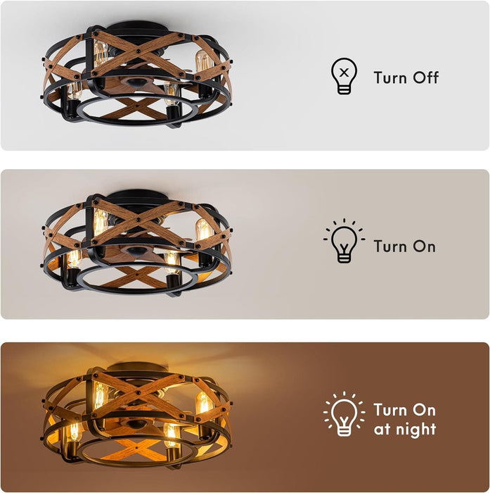 20 in. Caged Low Profile Ceiling Fan with Lights, Flush Mount Ceiling Fan without Blades-4-ErisView