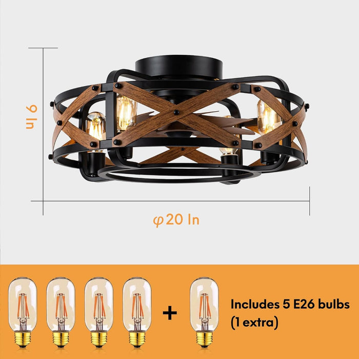 20 in. Caged Low Profile Ceiling Fan with Lights, Flush Mount Ceiling Fan without Blades-7-ErisView