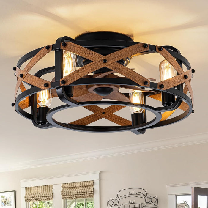 20 in. Caged Low Profile Ceiling Fan with Lights, Flush Mount Ceiling Fan without Blades-1-ErisView