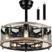 20 in. Caged Remote Control Ceiling Fans, Small Farmhouse Ceiling Fan with Light, Black Rustic Bladeless Ceiling Fan for Living Room Bedroom Kitchen-1-ErisView