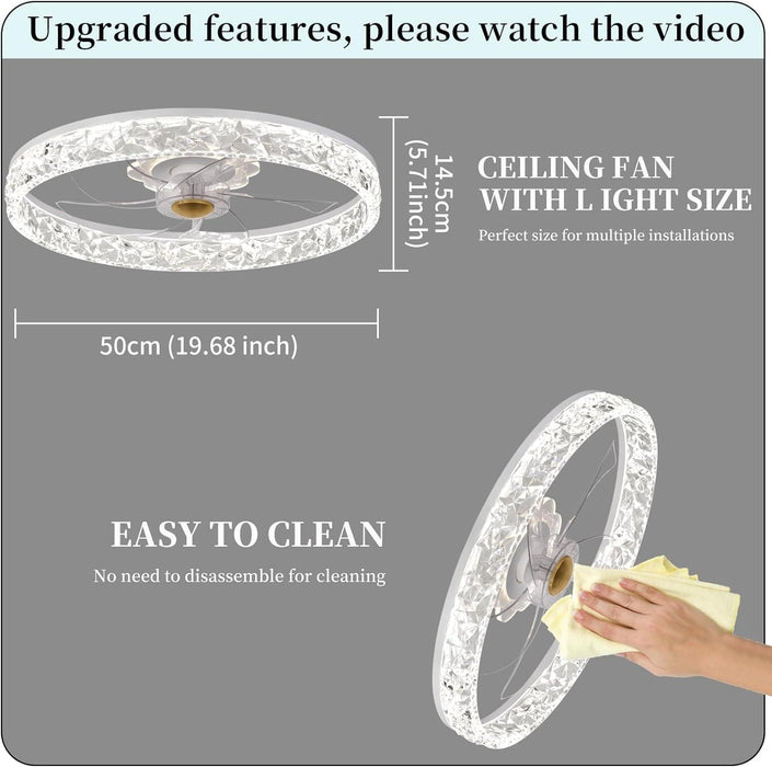 20 in. Ceiling Fan with Light, Low Profile Fan, Ceiling Fan with APP Remote Control, Reversible Quiet Ceiling Fans for Bedroom Living Room -7-ErisView
