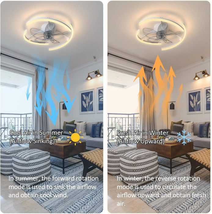 20 in. Ceiling Fans with Lights APP Remote Control, Modern Low Profile Flush Mount Ceiling Fan Light Fixture for Bedroom Kitchen Living Room-2-ErisView