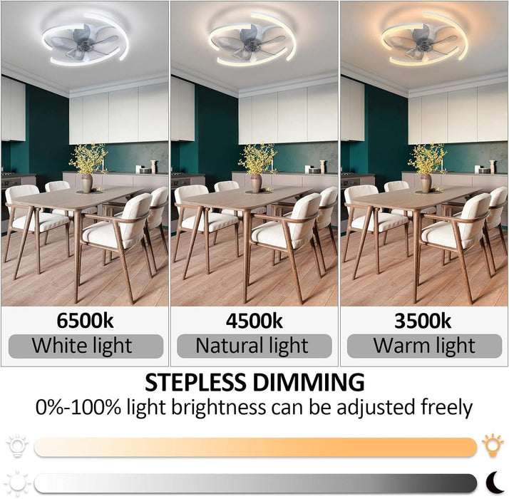 20 in. Ceiling Fans with Lights APP Remote Control, Modern Low Profile Flush Mount Ceiling Fan Light Fixture for Bedroom Kitchen Living Room-3-ErisView