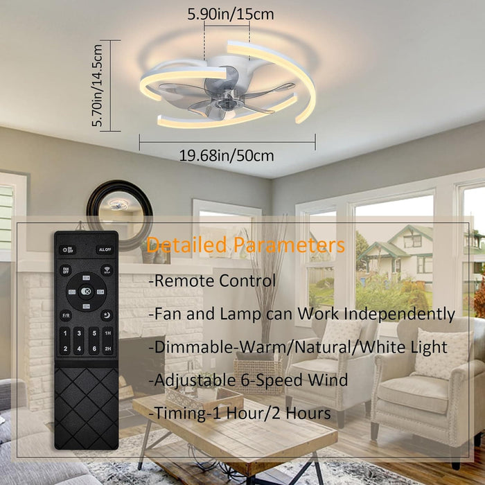 20 in. Ceiling Fans with Lights APP Remote Control, Modern Low Profile Flush Mount Ceiling Fan Light Fixture for Bedroom Kitchen Living Room-5-ErisView