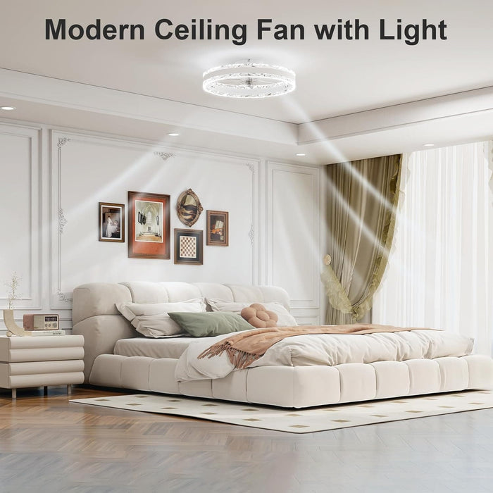 20 in. Chandelier Fan Light, Ceiling Fan on Low Ceiling with Light and Remote, Dimmable Flush Mount LED Ceiling Fan Light, White Modern Ceiling Fan-3-ErisView