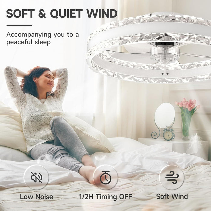 20 in. Chandelier Fan Light, Ceiling Fan on Low Ceiling with Light and Remote, Dimmable Flush Mount LED Ceiling Fan Light, White Modern Ceiling Fan-5-ErisView