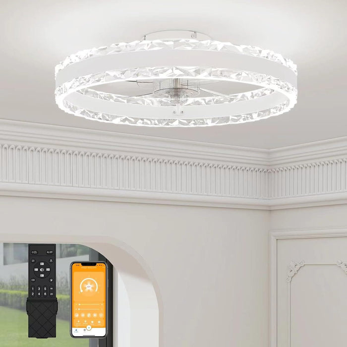 20 in. Chandelier Fan Light, Ceiling Fan on Low Ceiling with Light and Remote, Dimmable Flush Mount LED Ceiling Fan Light, White Modern Ceiling Fan-1-ErisView