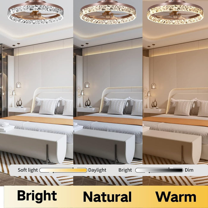 20 in. Dimmable Flush Mount Ceiling Fan, Stylish Low Profile Ceiling Fan with Lights and Remote, Copper Gold Decorative Ceiling Fans-3-ErisView