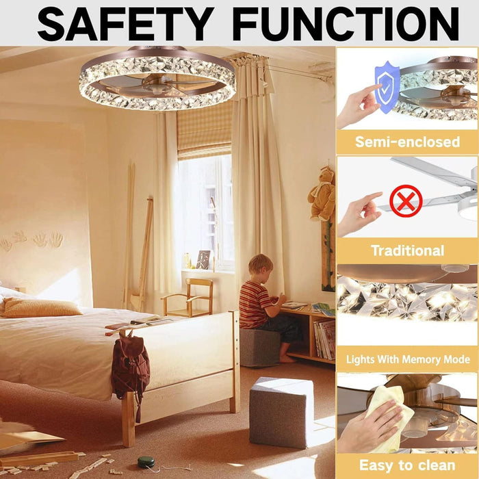 20 in. Dimmable Flush Mount Ceiling Fan, Stylish Low Profile Ceiling Fan with Lights and Remote, Copper Gold Decorative Ceiling Fans-4-ErisView