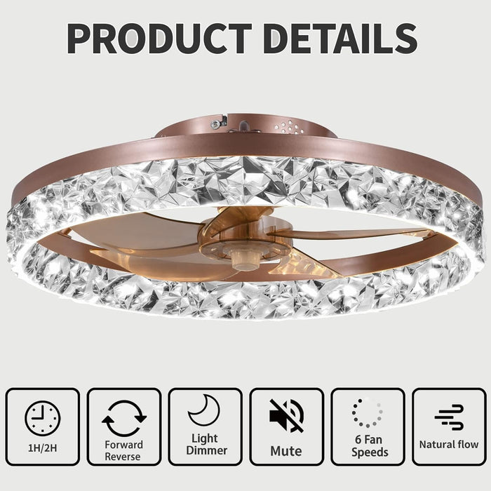 20 in. Dimmable Flush Mount Ceiling Fan, Stylish Low Profile Ceiling Fan with Lights and Remote, Copper Gold Decorative Ceiling Fans-6-ErisView