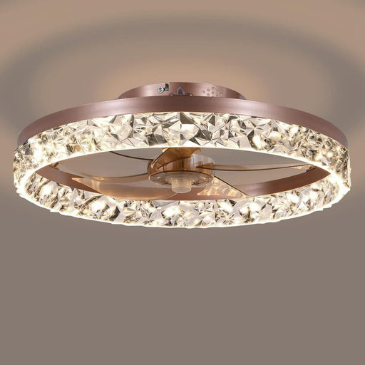 20 in. Dimmable Flush Mount Ceiling Fan, Stylish Low Profile Ceiling Fan with Lights and Remote, Copper Gold Decorative Ceiling Fans-1-ErisView