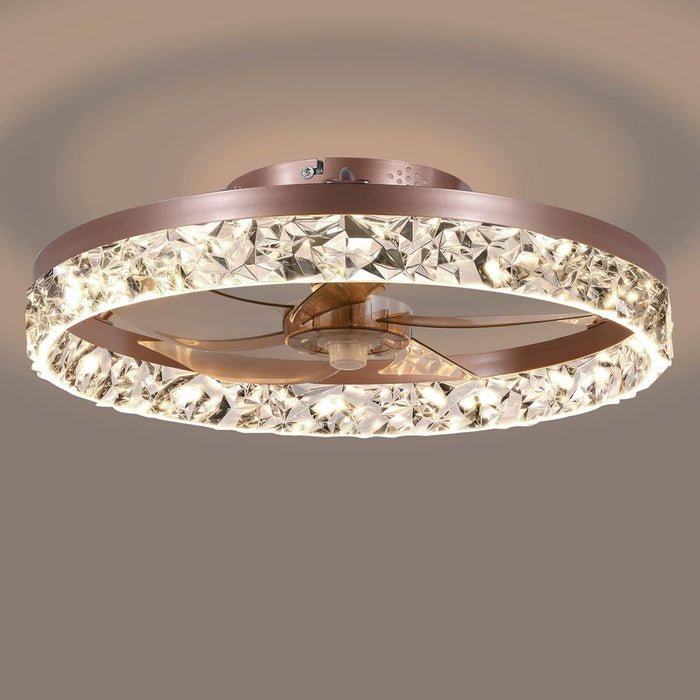 20 in. Dimmable Flush Mount Ceiling Fan, Stylish Low Profile Ceiling Fan with Lights and Remote, Copper Gold Decorative Ceiling Fans-1-ErisView