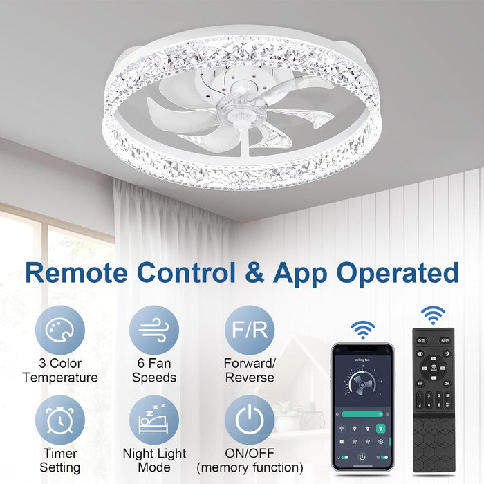 20 in. Dimmable Flush Mount Ceiling Fan with Remote, Modern Bedroom Ceiling Fans with Lights, Low Profile Ceiling Fan and Light-3-ErisView