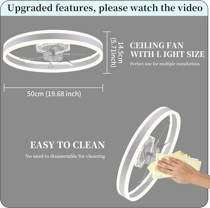20 in. Dimmable Low Profile Fan with APP Remote, Ceiling Fan with Light, Quiet Ceiling Fans with Lights for Bedroom Living Room -7-ErisView
