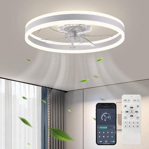 20 in. Dimmable Low Profile Fan with APP Remote, Ceiling Fan with Light, Quiet Ceiling Fans with Lights for Bedroom Living Room -1-ErisView