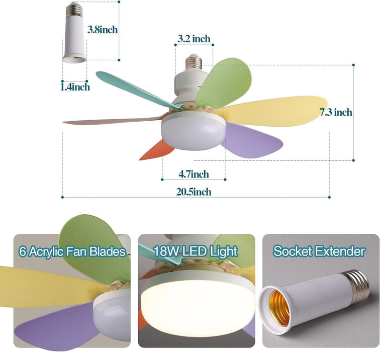 20 in. Dimmable Socket Light Fan for Bedroom Kitchen Balcony, Light Socket Fan and Remote-3-ErisView
