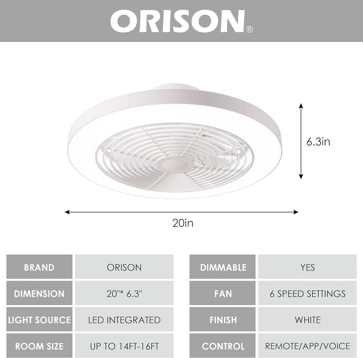 20 in. Enclose Low Profile Ceiling Fan with Remote, Smart Fans without Blades for Kids Living Room Bedroom-7-ErisView