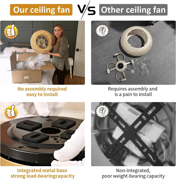 20 in. Enclosed Ceiling Fan for Bedroom Living Room Kitchen, Boho Caged Ceiling Fan with Light, Flush Mount Rattan Ceiling Fans with Lights and Remote-6-ErisView