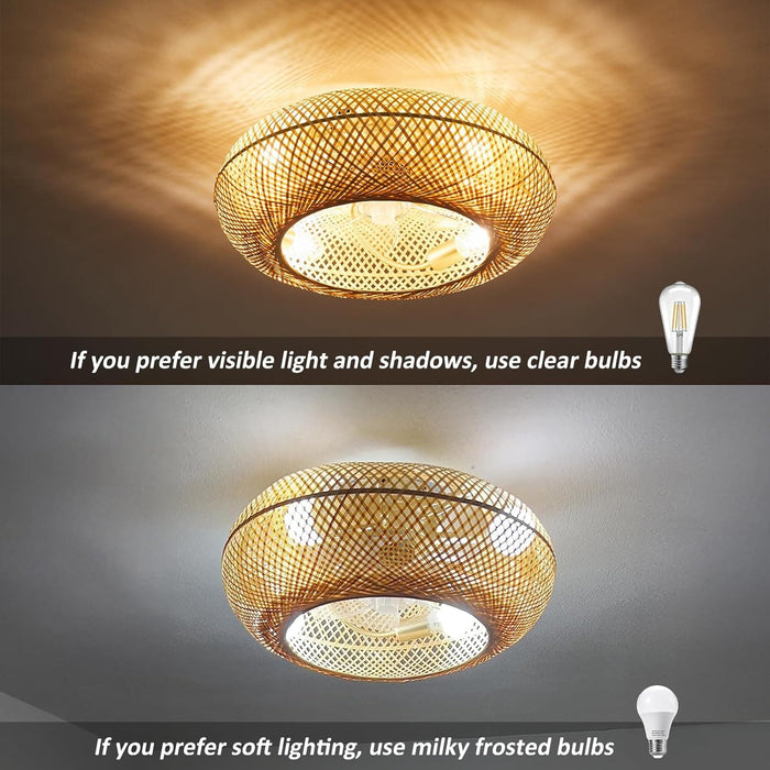 20 in. Enclosed Ceiling Fan for Bedroom Living Room Kitchen, Boho Caged Ceiling Fan with Light, Flush Mount Rattan Ceiling Fans with Lights and Remote-8-ErisView