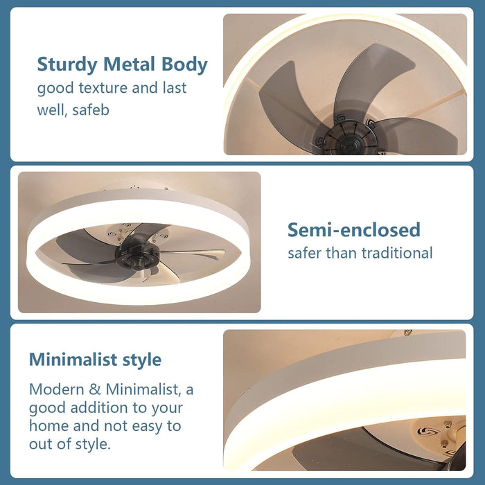 20 in. Enclosed Semi Flush Mount Low Profile Ceiling Fan with Remote, LED Dimmable Reversible DC Ceiling Fan, Mini Ceiling Fan-11-ErisView