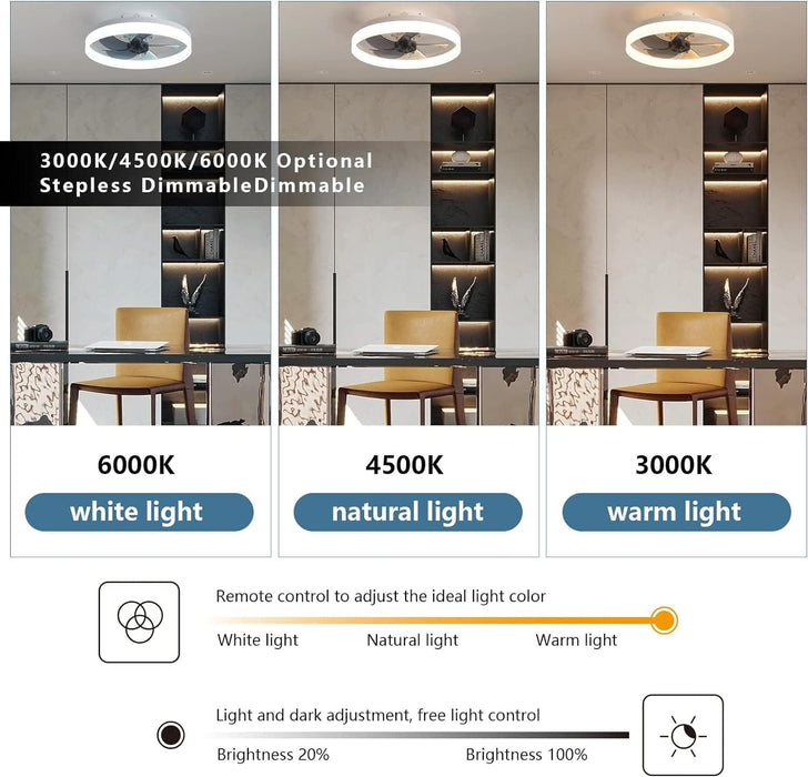 20 in. Enclosed Semi Flush Mount Low Profile Ceiling Fan with Remote, LED Dimmable Reversible DC Ceiling Fan, Mini Ceiling Fan-13-ErisView