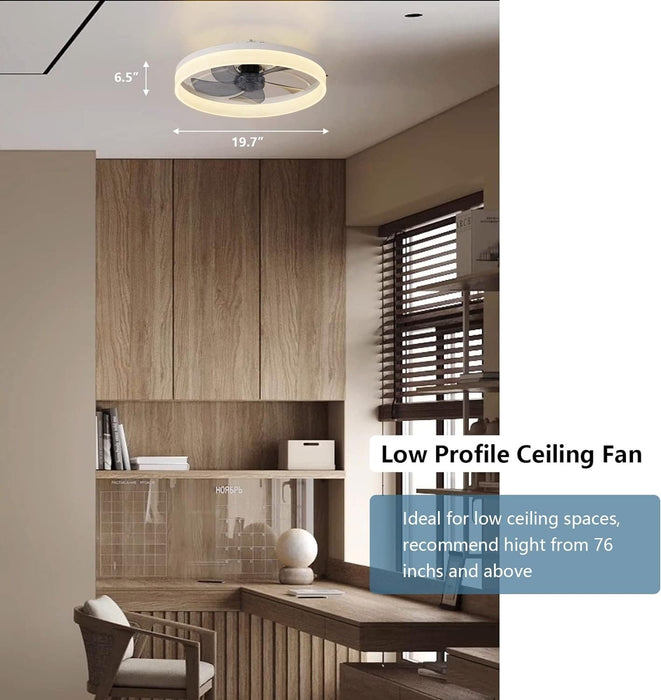 20 in. Enclosed Semi Flush Mount Low Profile Ceiling Fan with Remote, LED Dimmable Reversible DC Ceiling Fan, Mini Ceiling Fan-14-ErisView