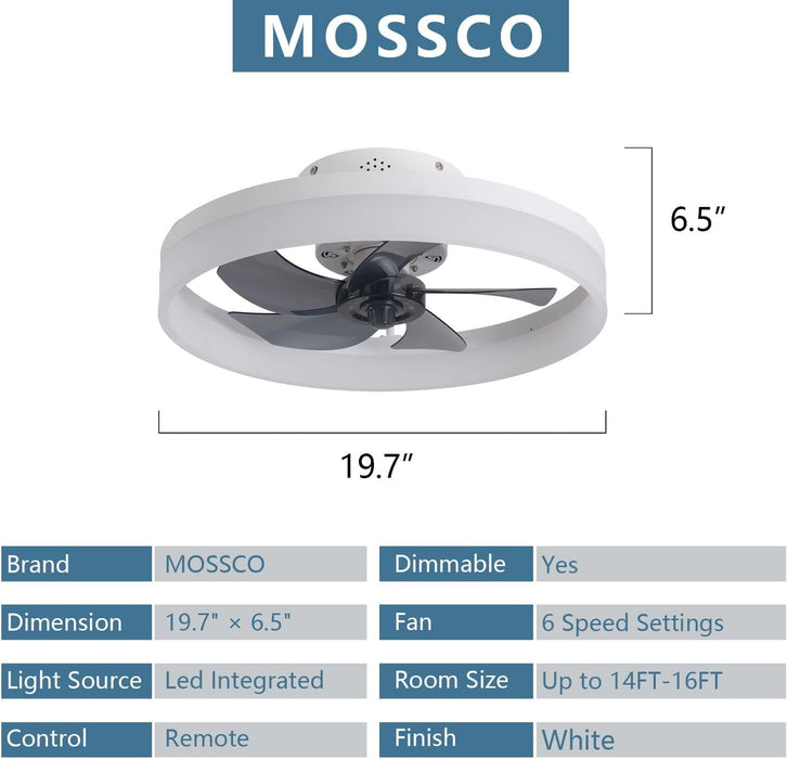 20 in. Enclosed Semi Flush Mount Low Profile Ceiling Fan with Remote, LED Dimmable Reversible DC Ceiling Fan, Mini Ceiling Fan-16-ErisView