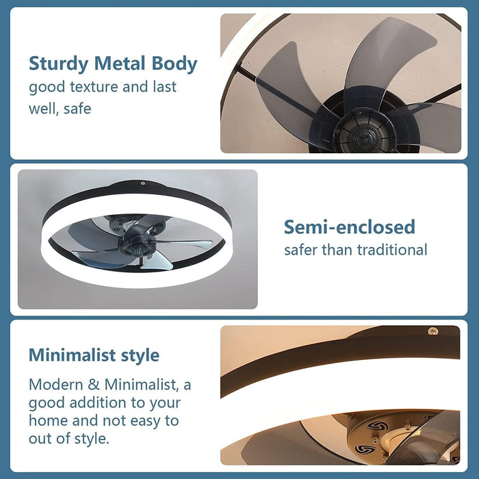 20 in. Enclosed Semi Flush Mount Low Profile Ceiling Fan with Remote, LED Dimmable Reversible DC Ceiling Fan, Mini Ceiling Fan-2-ErisView