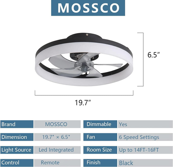 20 in. Enclosed Semi Flush Mount Low Profile Ceiling Fan with Remote, LED Dimmable Reversible DC Ceiling Fan, Mini Ceiling Fan-7-ErisView