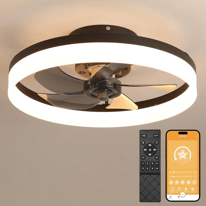 20 in. Enclosed Semi Flush Mount Low Profile Ceiling Fan with Remote, LED Dimmable Reversible DC Ceiling Fan, Mini Ceiling Fan-1-ErisView
