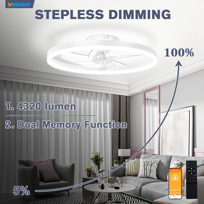 20 in. Fandelier Ceiling Fan, Ceiling Fan on Low Ceiling with Light and Remote, Dimmable Flush Mount LED Fan Light, Black Ceiling Fan without Blades-10-ErisView