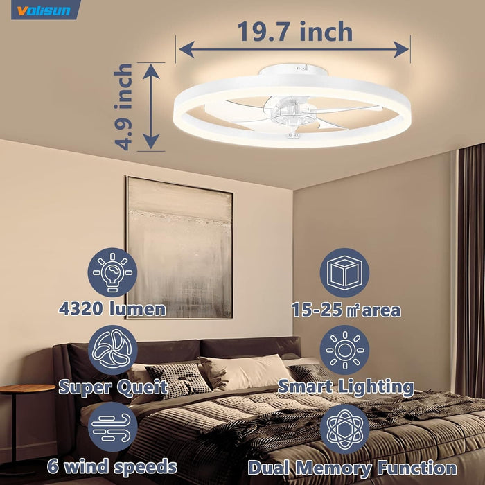 20 in. Fandelier Ceiling Fan, Ceiling Fan on Low Ceiling with Light and Remote, Dimmable Flush Mount LED Fan Light, Black Ceiling Fan without Blades-12-ErisView
