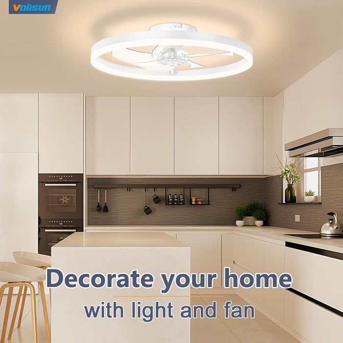 20 in. Fandelier Ceiling Fan, Ceiling Fan on Low Ceiling with Light and Remote, Dimmable Flush Mount LED Fan Light, Black Ceiling Fan without Blades-13-ErisView