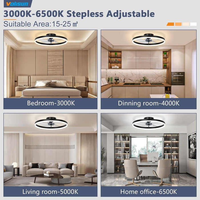 20 in. Fandelier Ceiling Fan, Ceiling Fan on Low Ceiling with Light and Remote, Dimmable Flush Mount LED Fan Light, Black Ceiling Fan without Blades-2-ErisView
