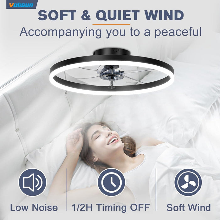 20 in. Fandelier Ceiling Fan, Ceiling Fan on Low Ceiling with Light and Remote, Dimmable Flush Mount LED Fan Light, Black Ceiling Fan without Blades-3-ErisView