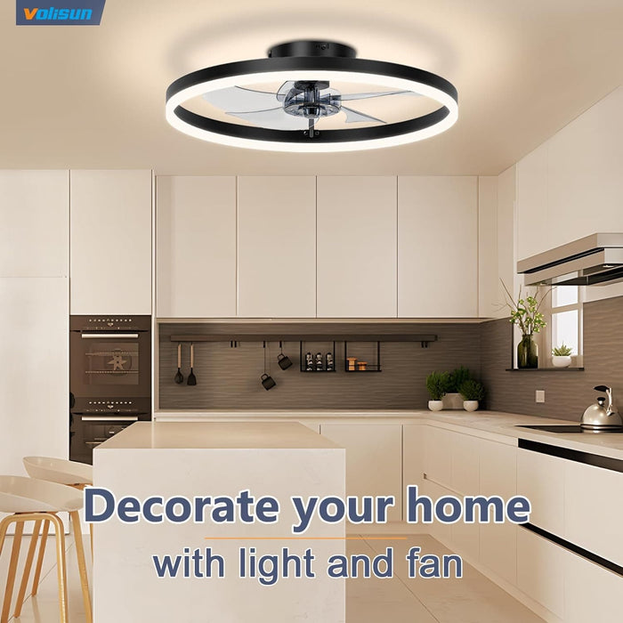 20 in. Fandelier Ceiling Fan, Ceiling Fan on Low Ceiling with Light and Remote, Dimmable Flush Mount LED Fan Light, Black Ceiling Fan without Blades-6-ErisView